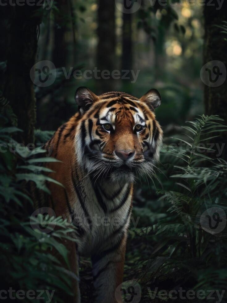 a tiger is looking into the camera photo
