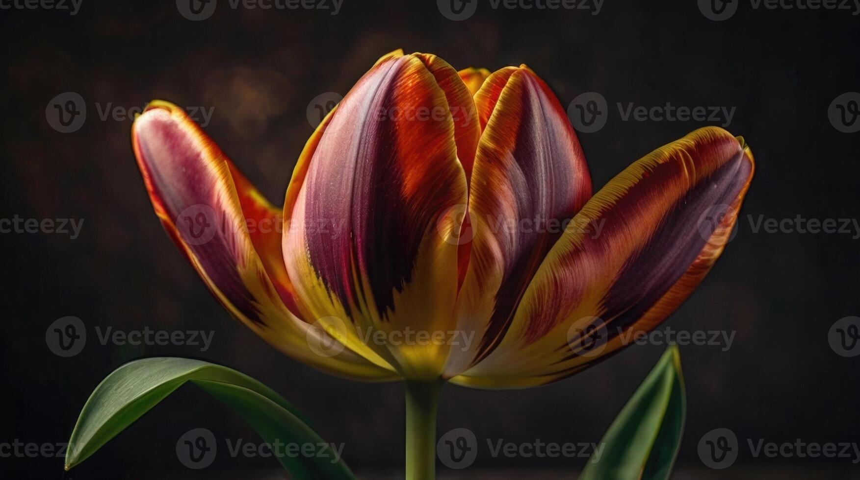 a tulip with a yellow and red center photo