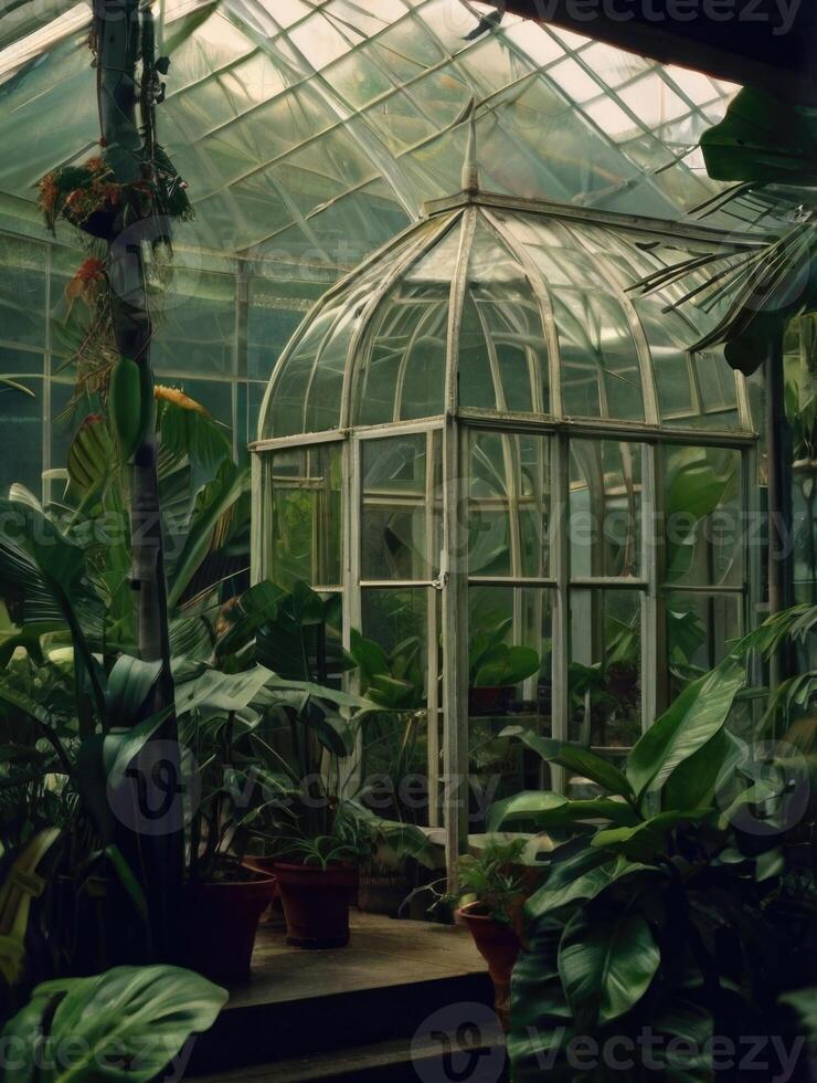 a greenhouse with lots of plants and plants photo
