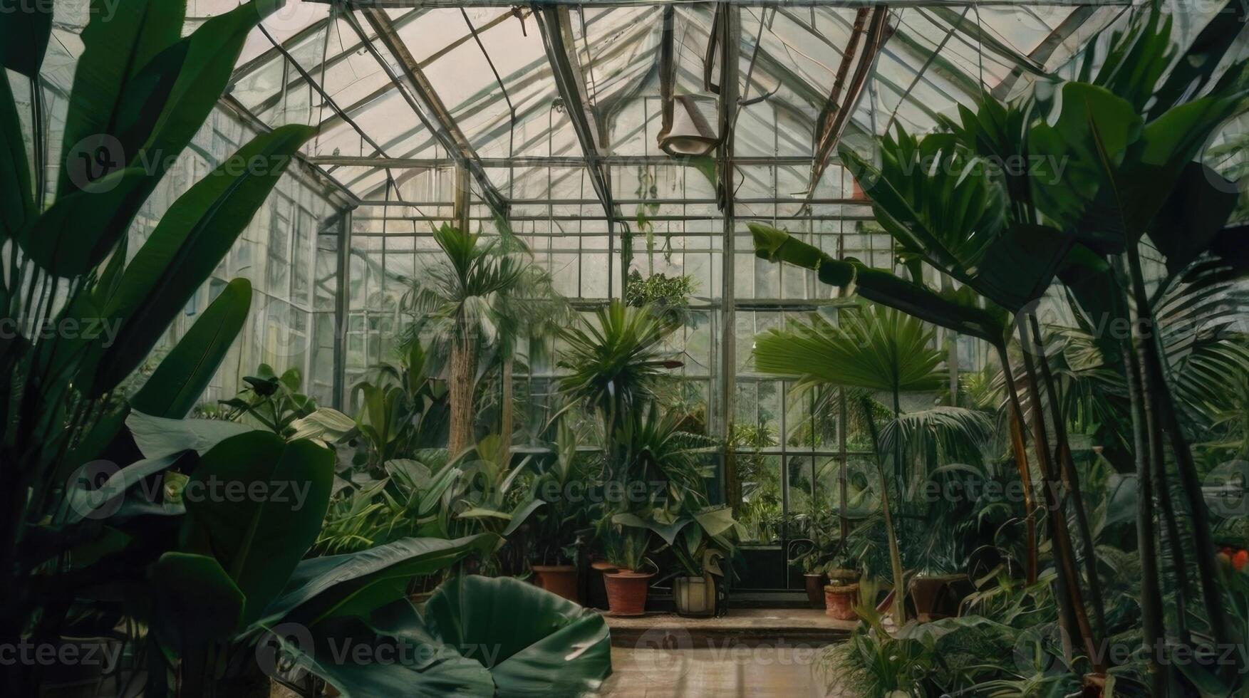 a greenhouse with lots of plants and plants photo