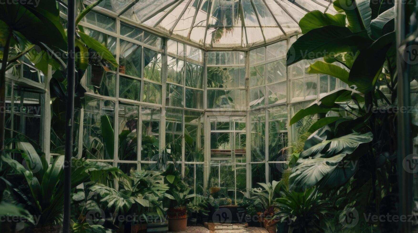 a greenhouse with lots of plants and plants photo