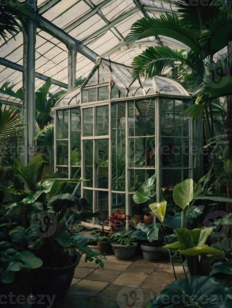 a greenhouse with lots of plants and plants photo