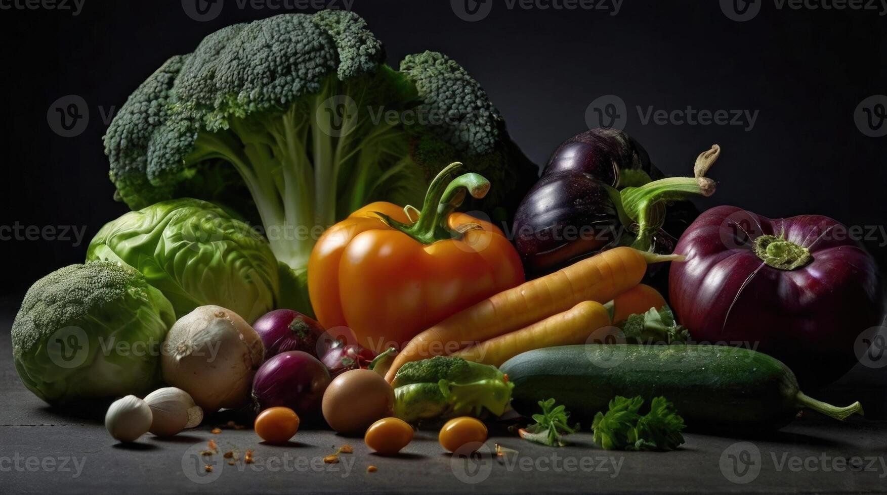 fresh vegetables on a wooden table photo