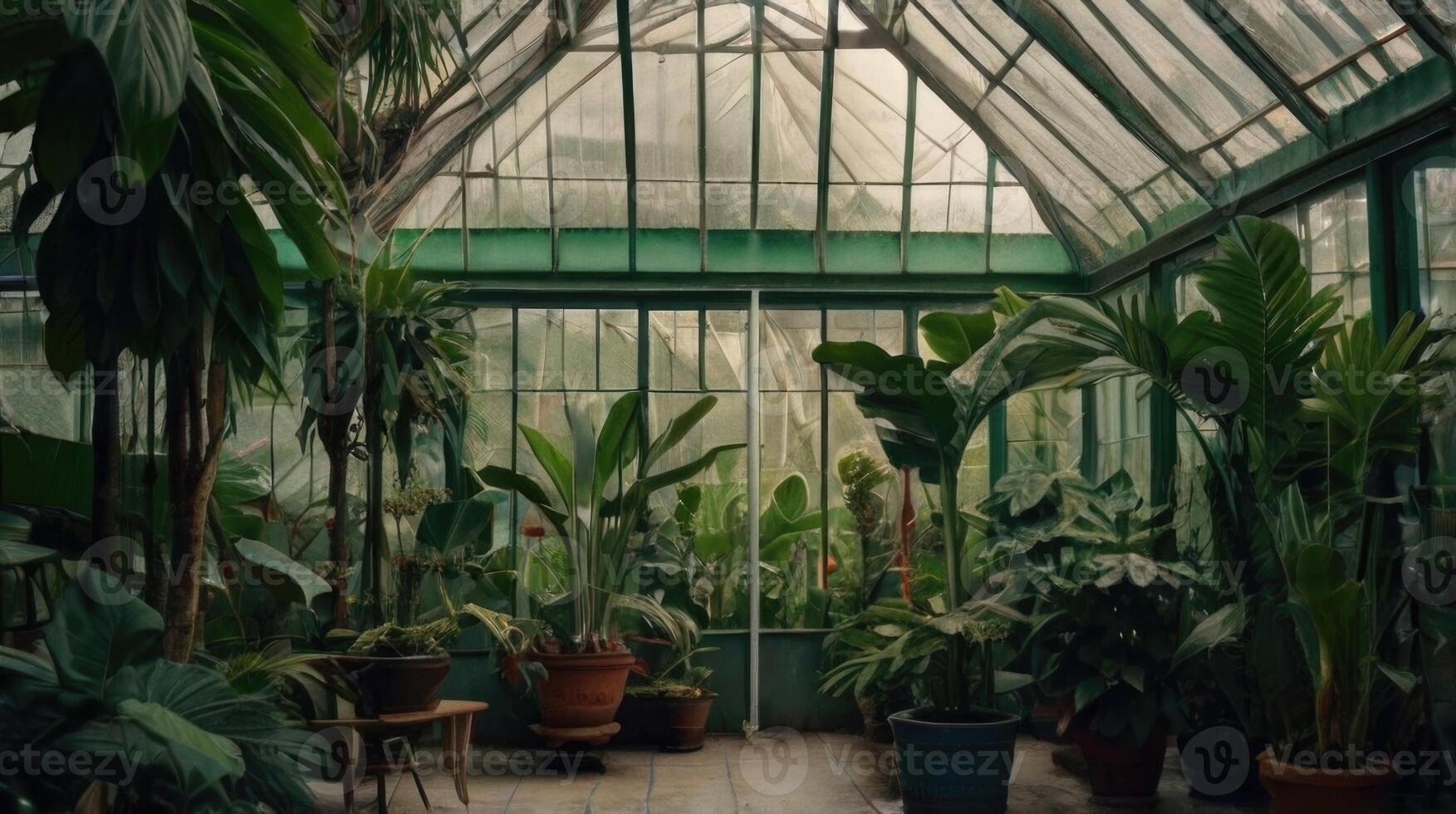 a greenhouse with lots of plants and plants photo