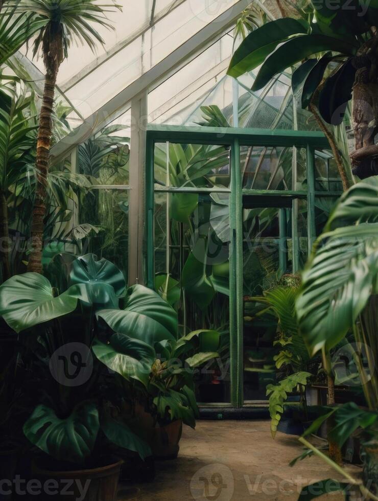 a greenhouse with lots of plants and plants photo