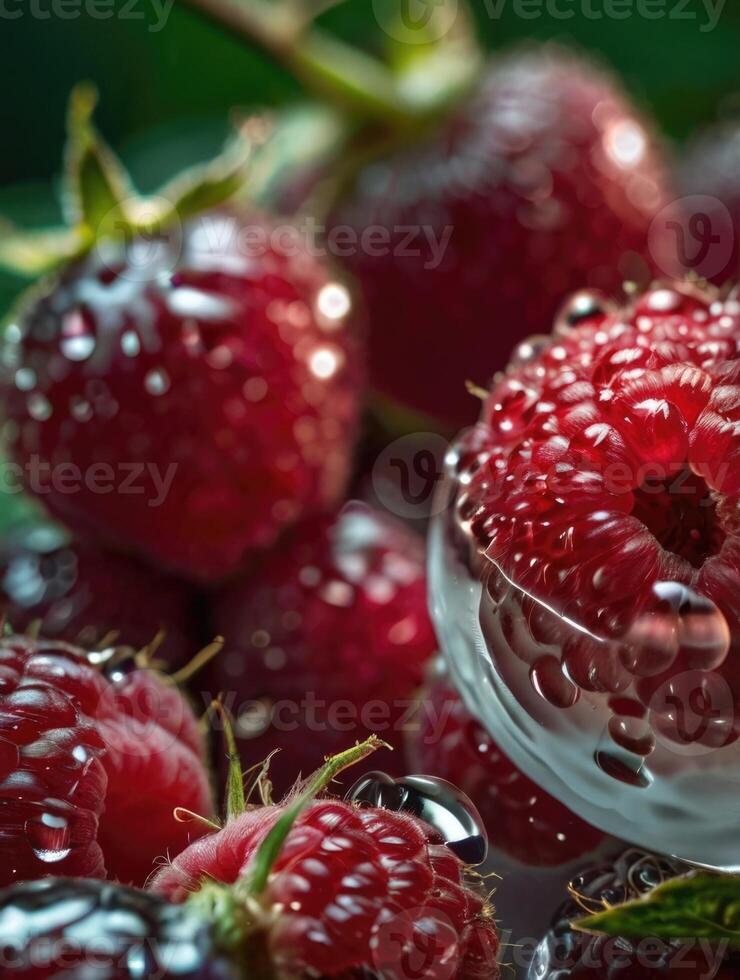raspberries with water droplets on them photo