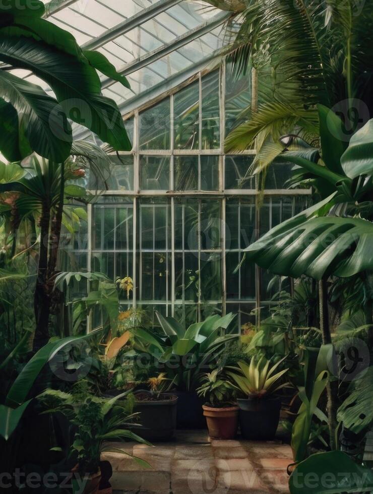 a greenhouse with lots of plants and plants photo