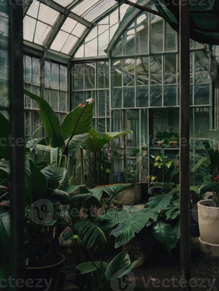 a greenhouse with lots of plants and plants photo