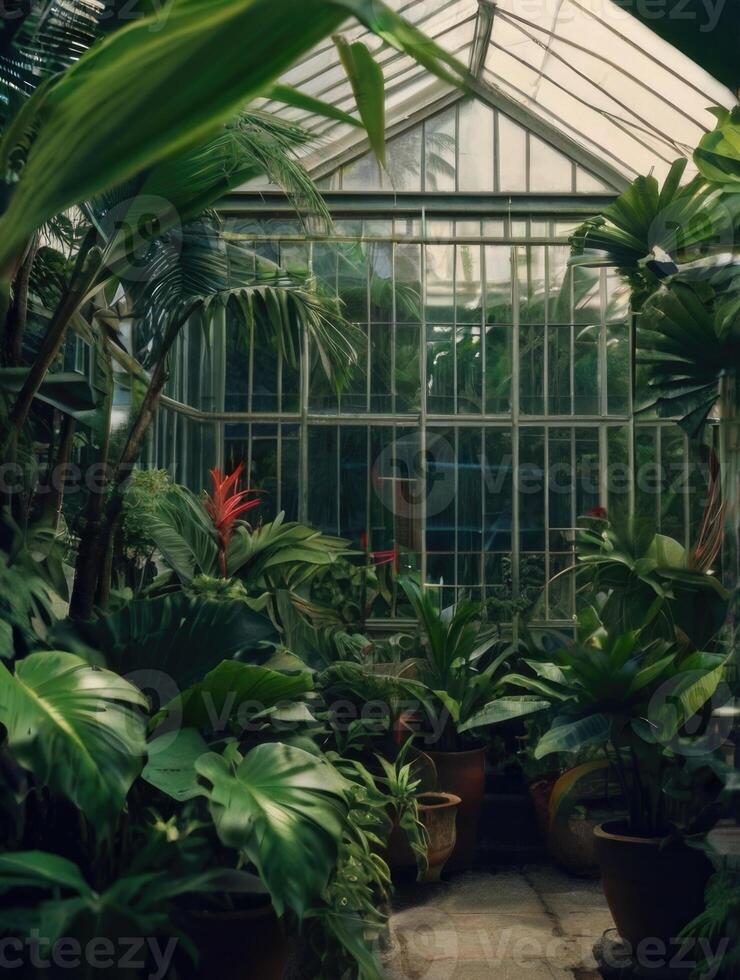 a greenhouse with lots of plants and plants photo