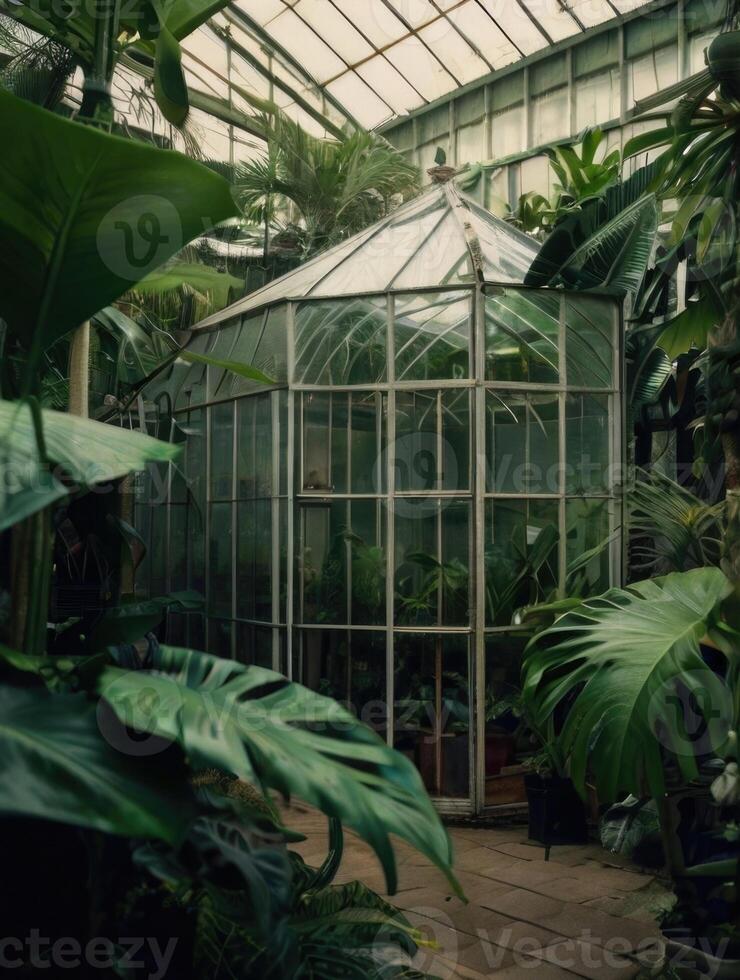 a greenhouse with lots of plants and plants photo