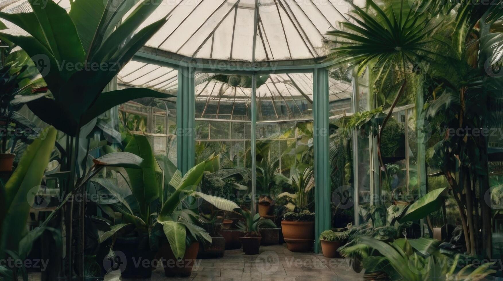 a greenhouse with lots of plants and plants photo
