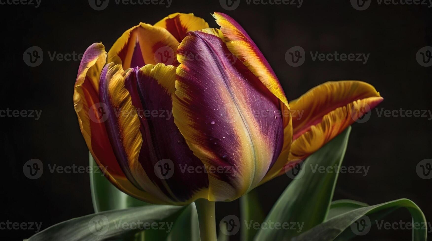 a tulip with a yellow and red center photo