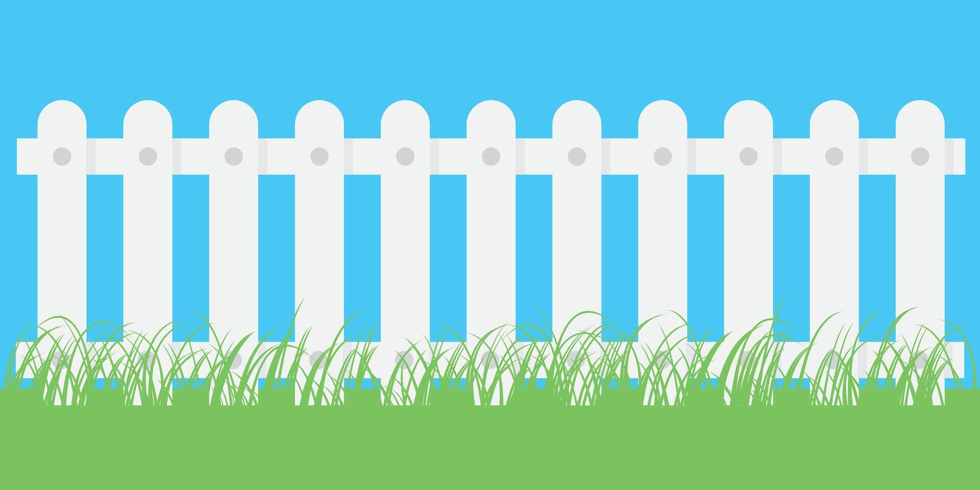 Fence with grass. Wooden picket background isolated farm garden barier illustration. vector