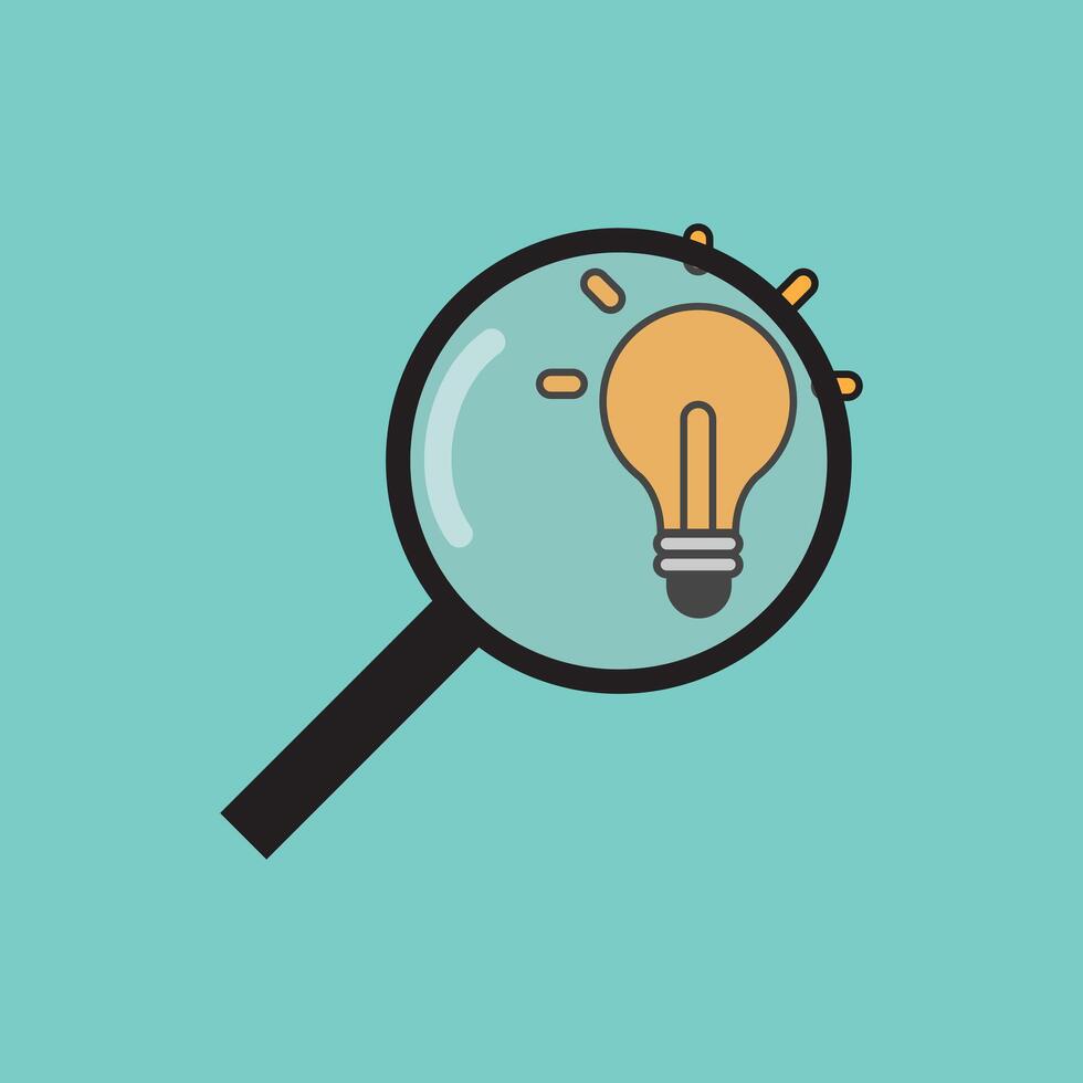 Creative idea concept, magnifying glass and light bulb icon with green background vector