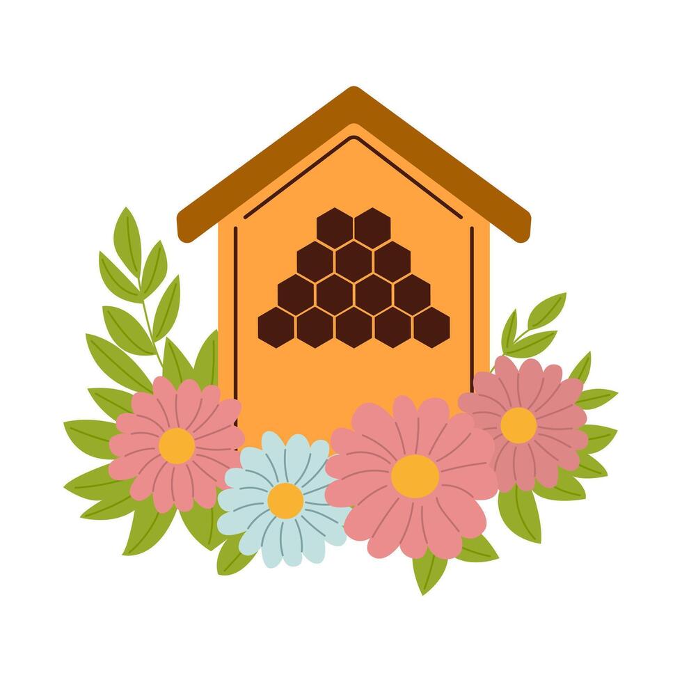 A beehive in the form of a house. A house for honey bees with combs. A beehive isolate. vector