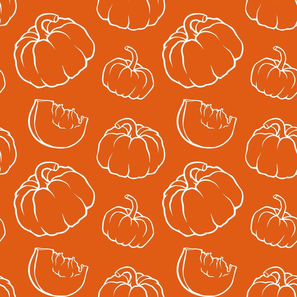 Pumpkin seamless pattern. Stylized vegetable. Flat background design. Repeating print for fabric, wrapping paper, textile. Halloween design. Harvest festival vector