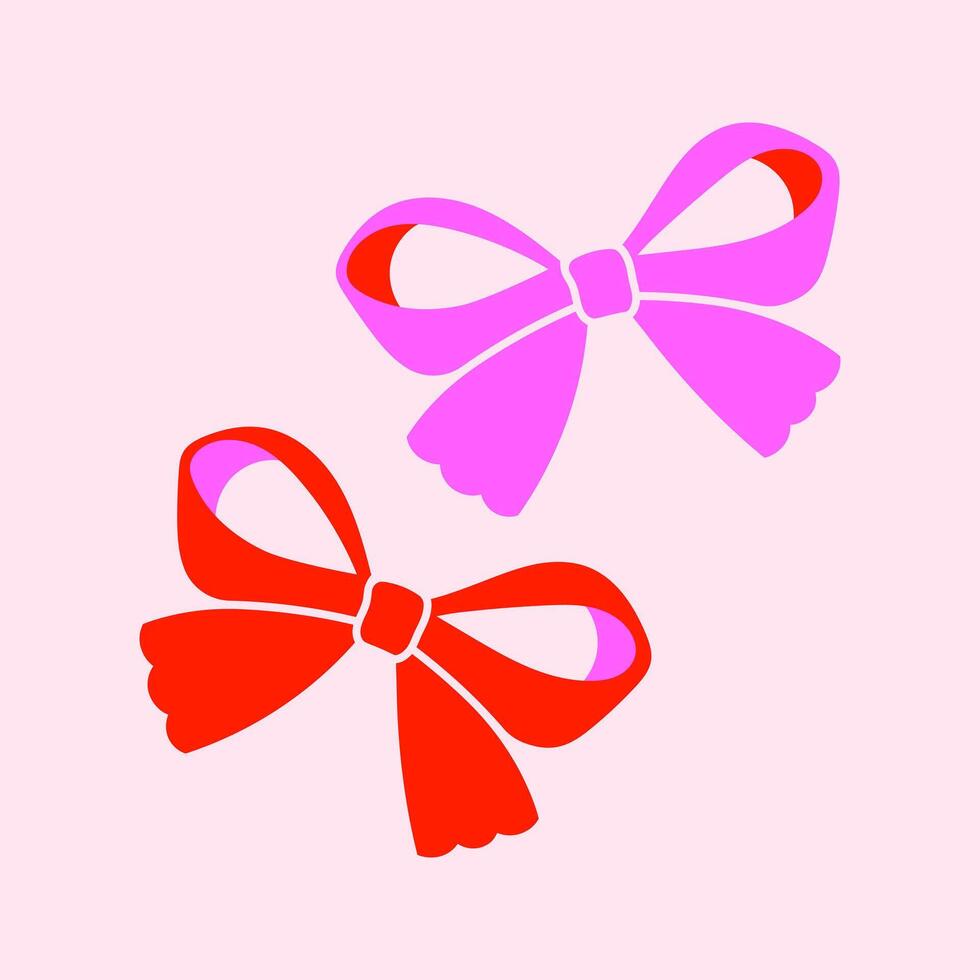 Set of two pink and red bows. Girly print. Printable flat illustration for textile, fabric, wallpaper, wrapping vector