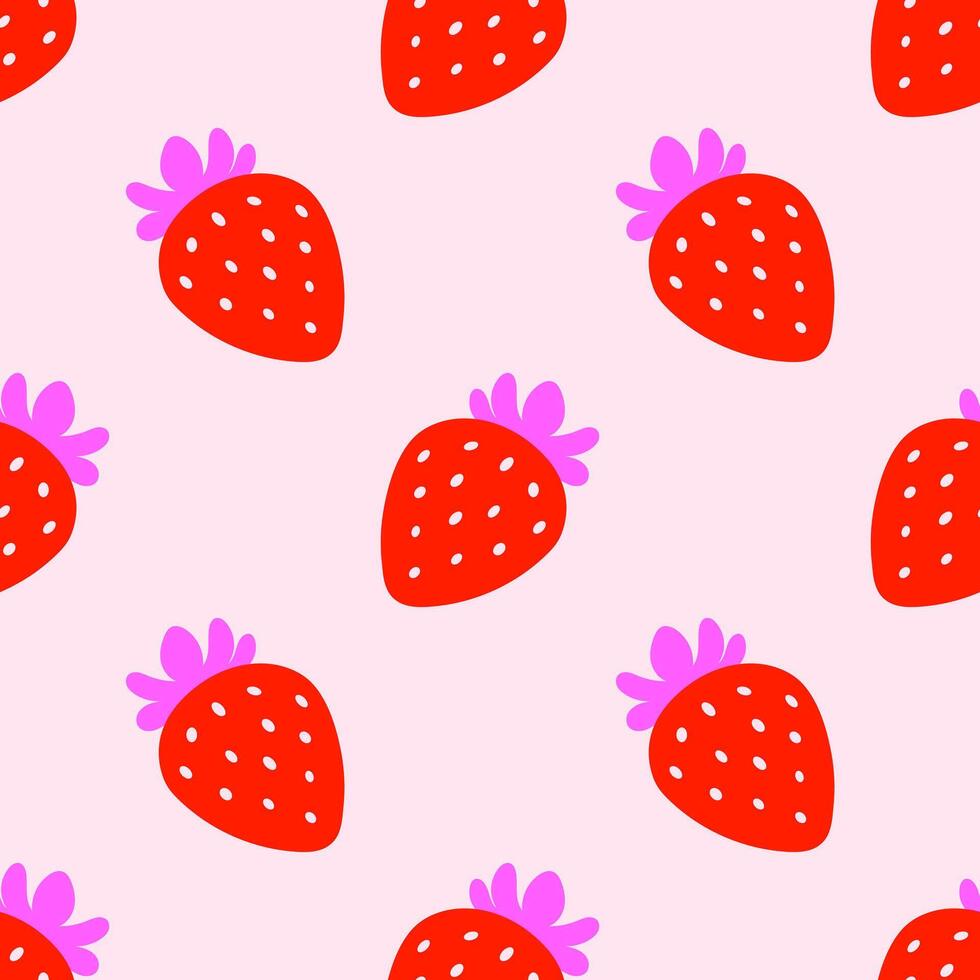 Seamless pattern with red pink strawberries on a beige background. Girly background. Repeating print for fabric, wrapping paper, textile vector