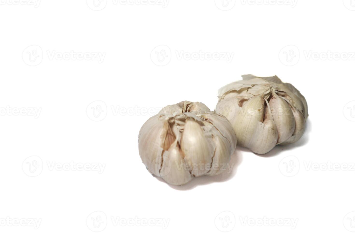 Two Garlic isolated. Raw garlic with segments isolated on white background photo