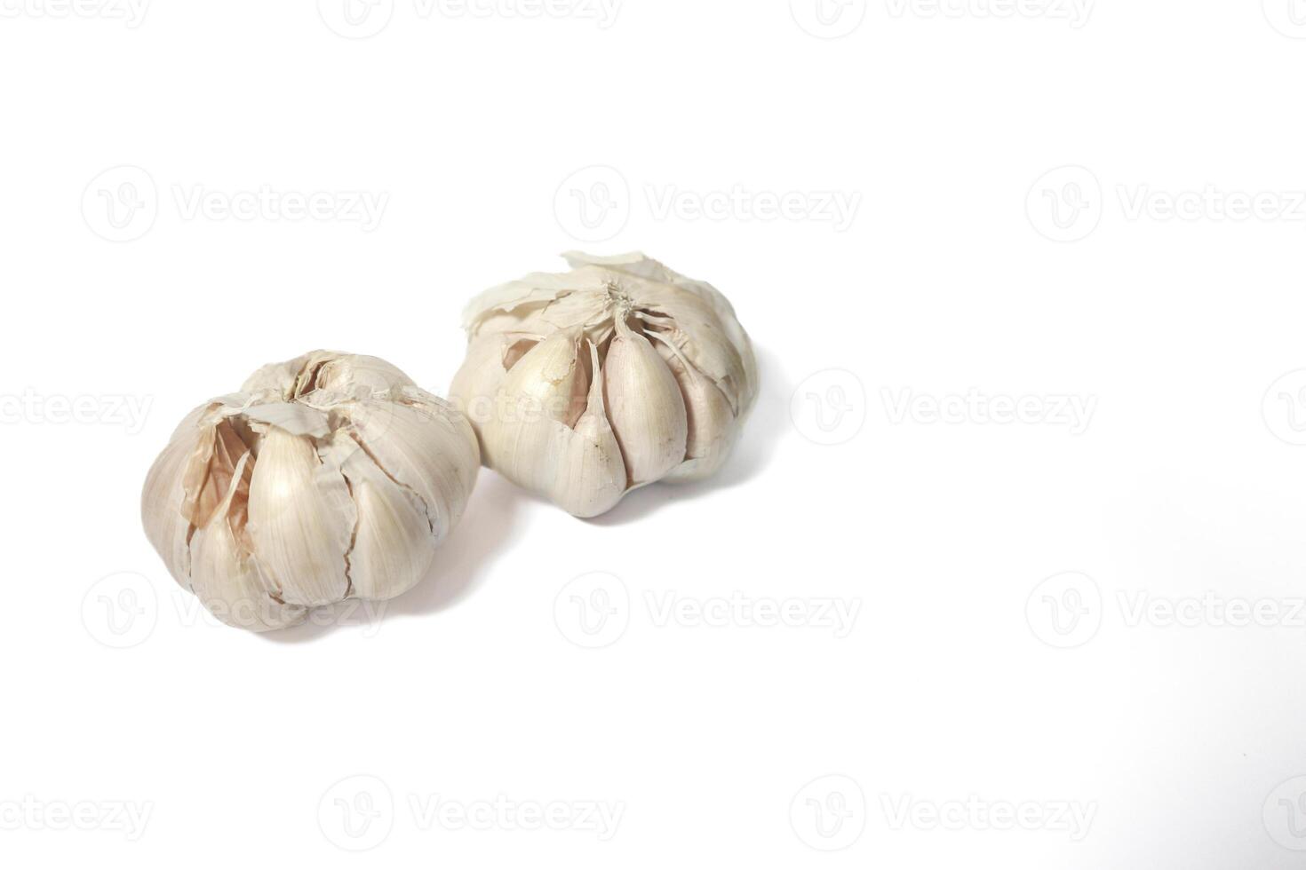 Two Garlic isolated. Raw garlic with segments isolated on white background photo