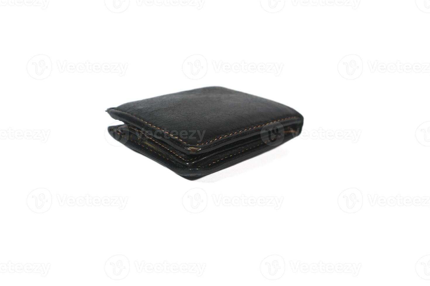 isolated black leather texture wallet with white background. Isolated background. Male purse photo
