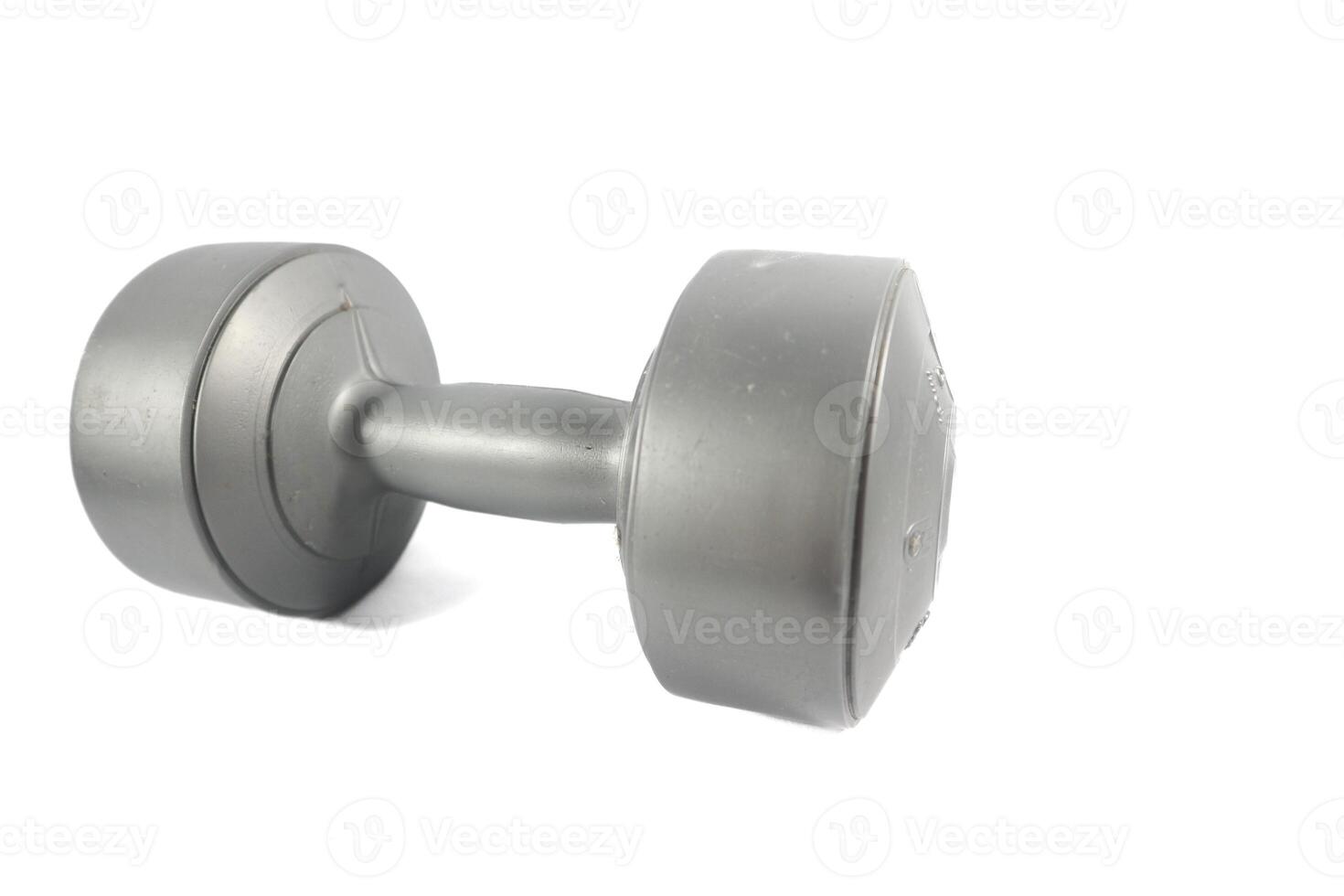 One gray color dumbbells or barbell isolated on white background. Dumbbells on white background photo