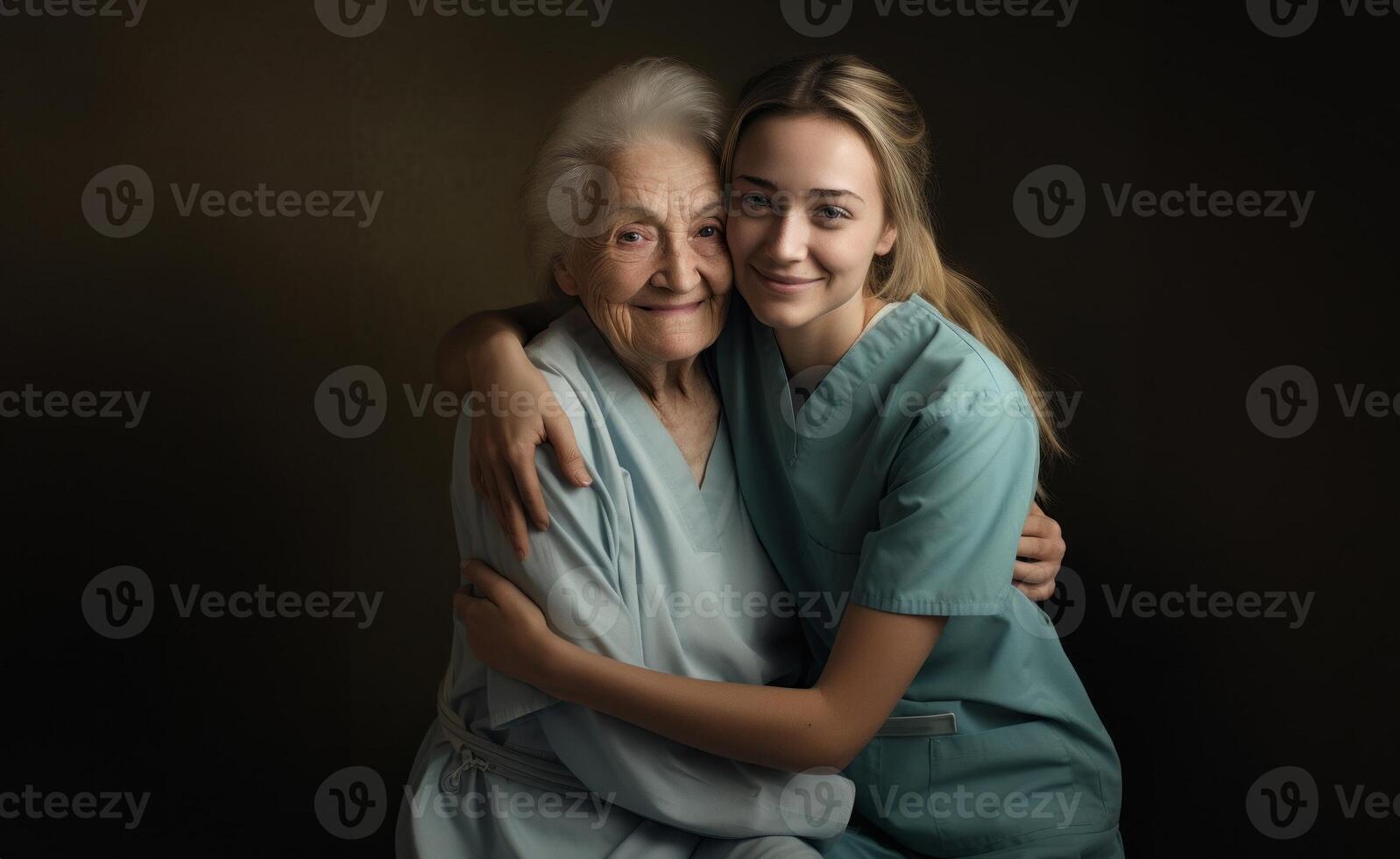 A symbolic portrayal depicts a nursing sister providing compassionate care to an elderly lady in a nursing home, offering not just medical assistance but also warm conversation and a photo