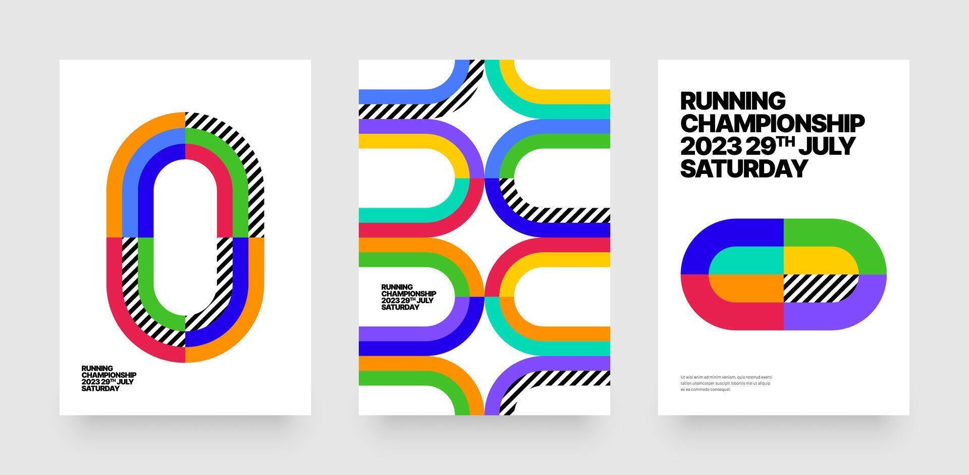 layout template design for run, championship or any sports event. Poster design with abstract running track on stadium with lane. vector