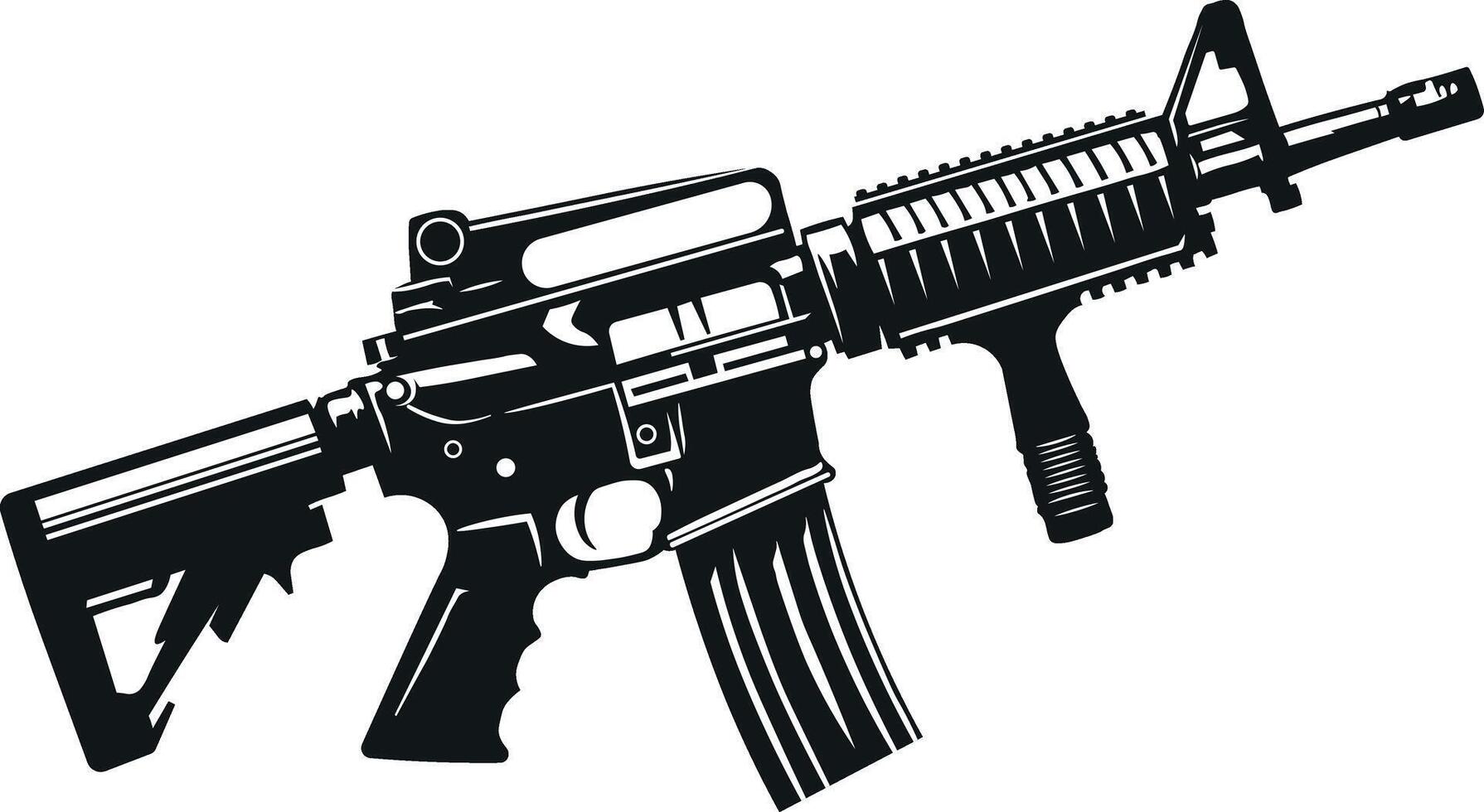 Black and White Silhouette Assault Rifle illustration on transparent background vector