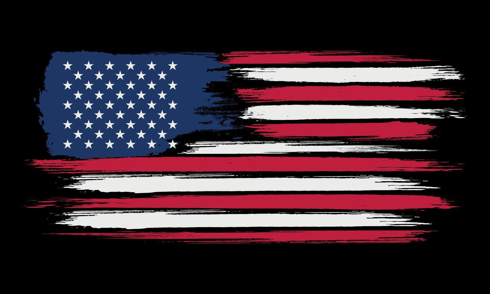 Distressed Grunge American National Flag illustration, Vintage USA abstract brush stroke flag Isolated on a black background vector