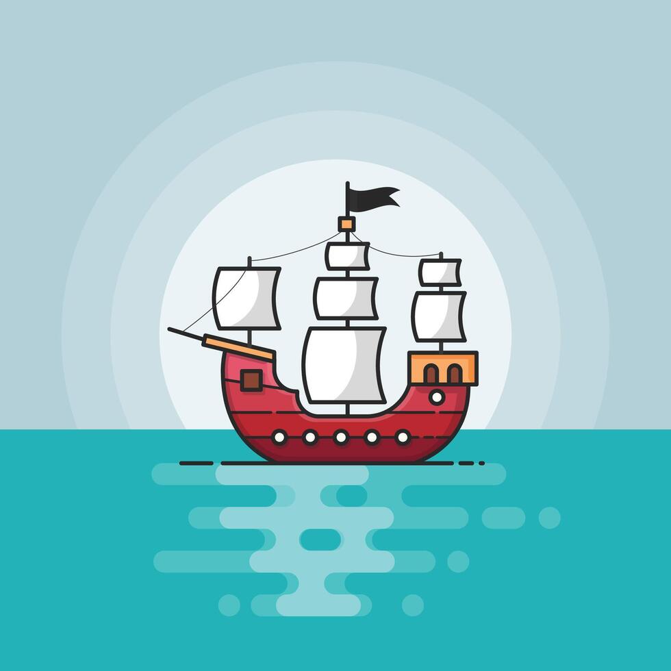 ship in the sea on the blue water cold vector
