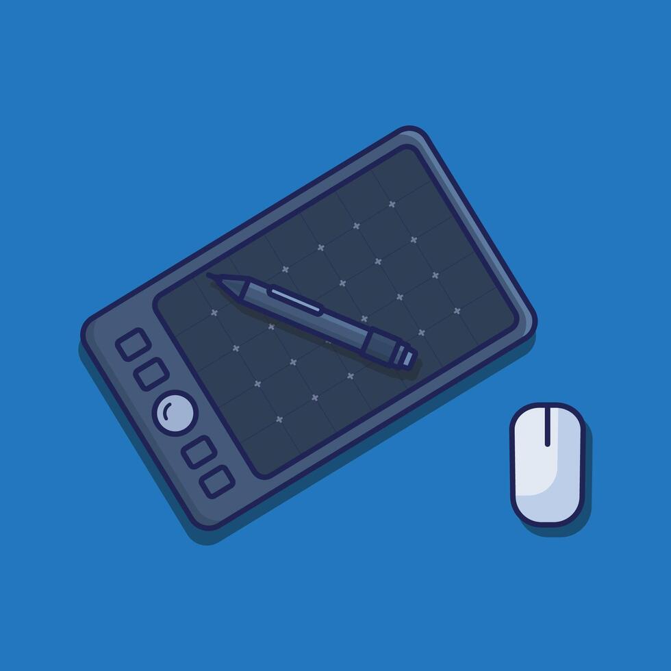 a pen tablet for graphic design illustration in the blue background vector