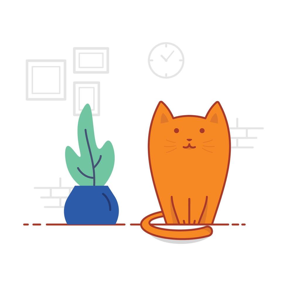 Illustration graphic of Orange Cat Sitting On A Table In A Room vector