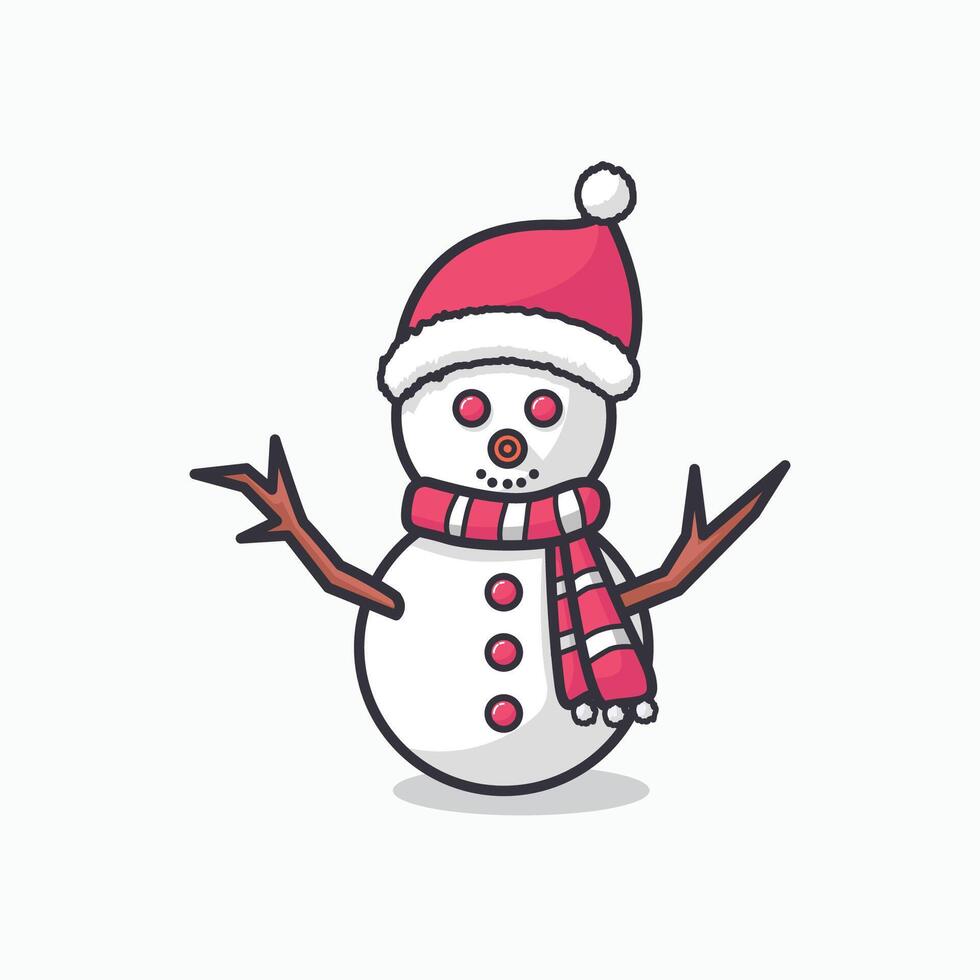 snowman with hat and scarf white frozen in happy new year vector