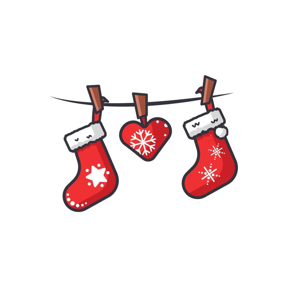 christmas socks hanging on a clothesline vector