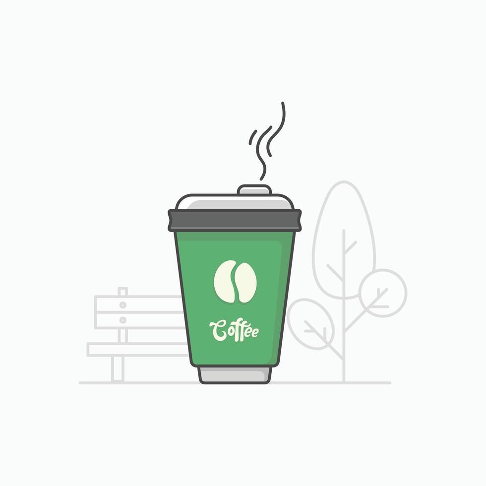 can with symbol coffee cup green in the park background vector