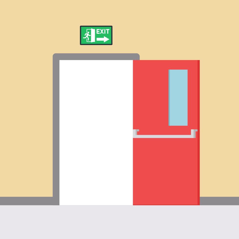 Fire door . Fire alarm cartoon . Fire alarm system. Fire equipment. illustration in flat style. Exit door. vector