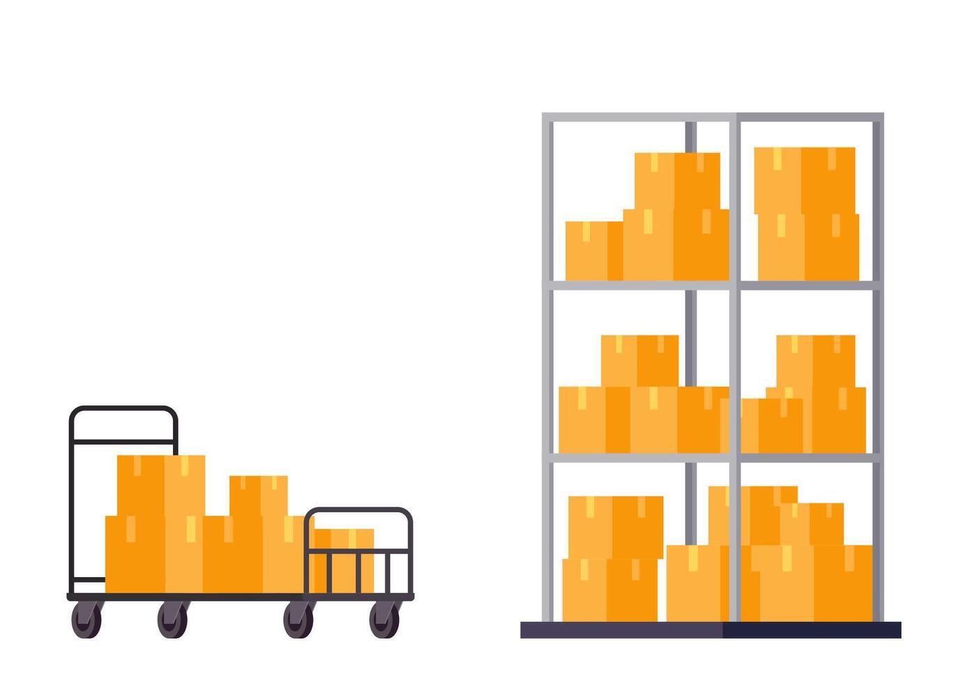 Cart . Hand Cart. wallpaper. free space for text. Parcel box on shelf . vector