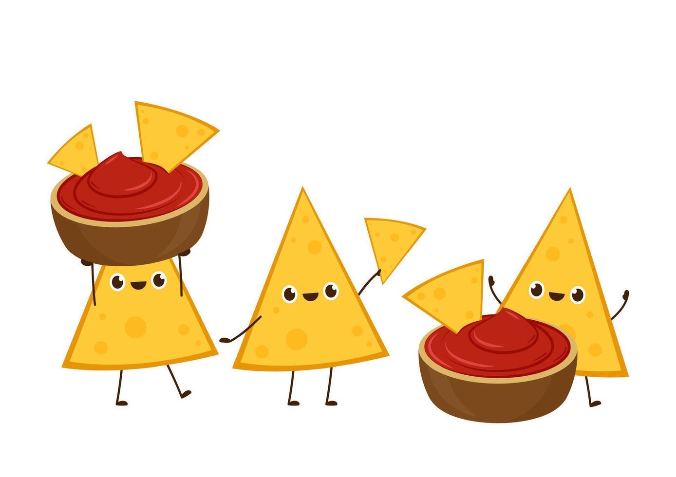 Nacho character design. Nachos on white background. sauce cup . vector