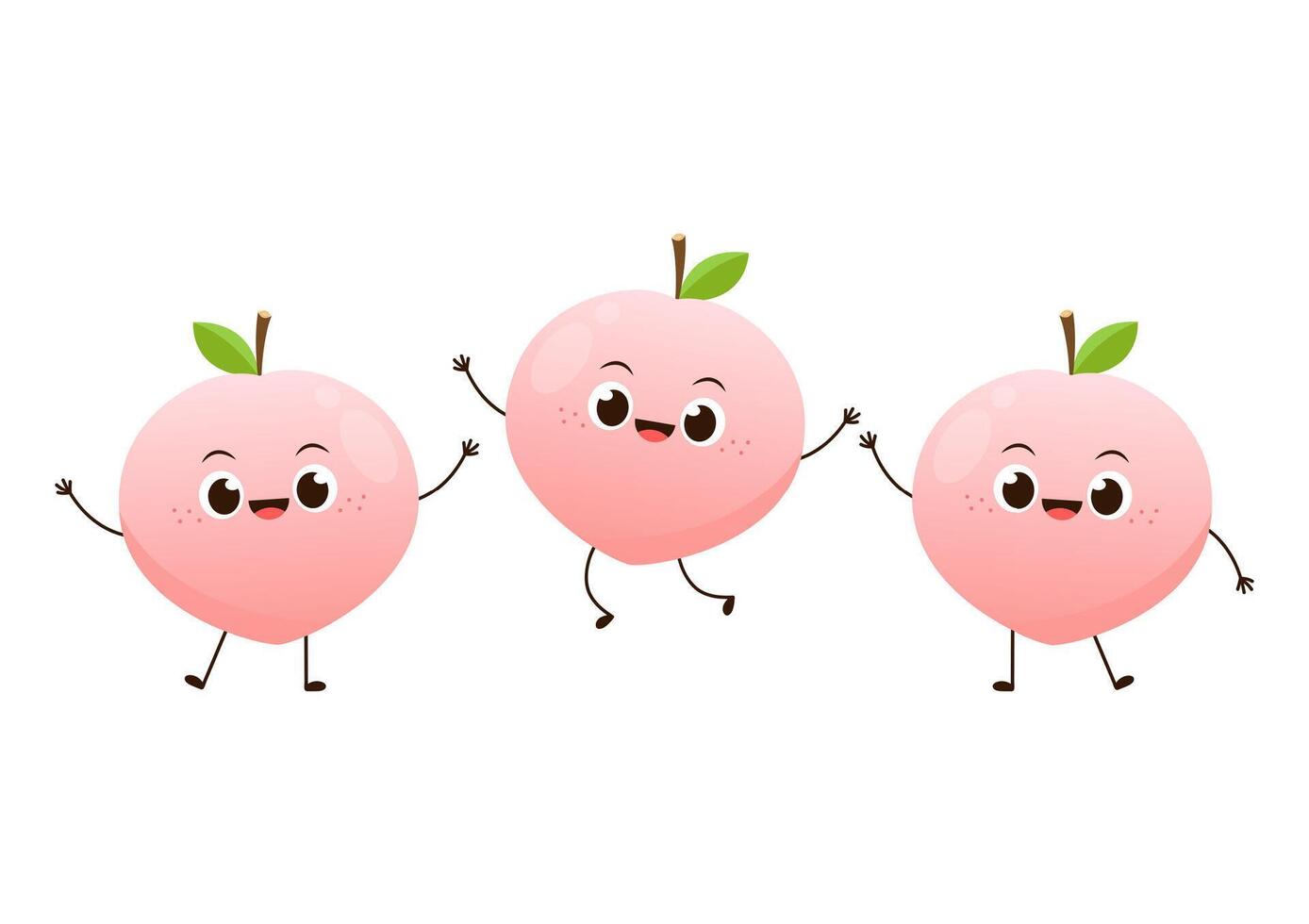 Peach cartoon . Doodle peach with leaves icon. Peach fruit in shape of heart isolated on white background. Farm, natural food, fresh fruits. vector