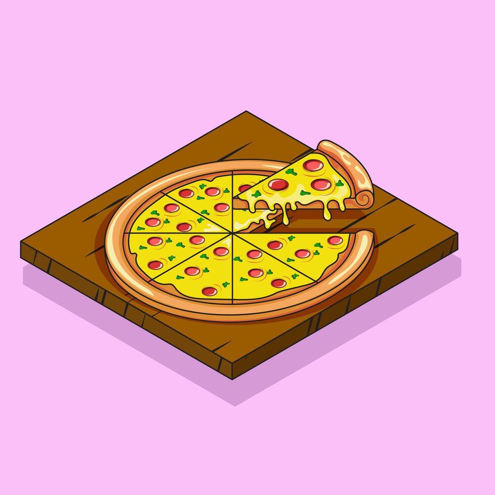 Illustration of fresh pizza with a cutting board vector