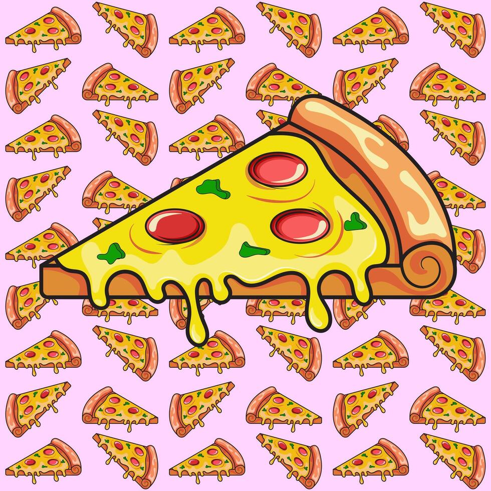Illustration of fresh pizza slice pattern vector