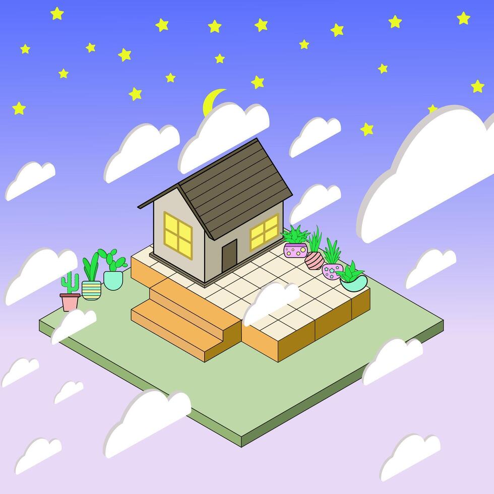 Isometric building of a house on a cloud vector