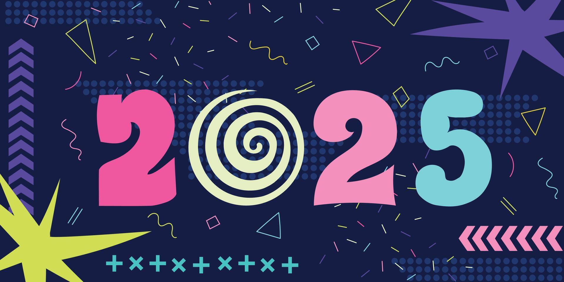 2025 New year banner in retro y2k aesthetic. 2025 letters in 90 style. Trendy background for banner, poster or card. vector