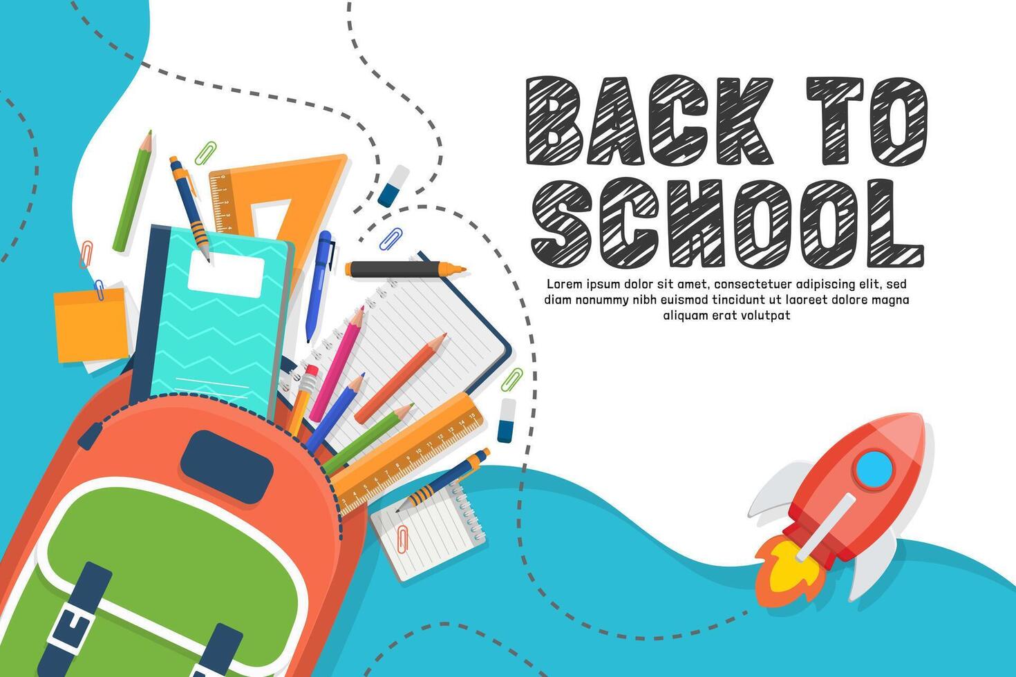 Back to school banner with school items and elements. vector