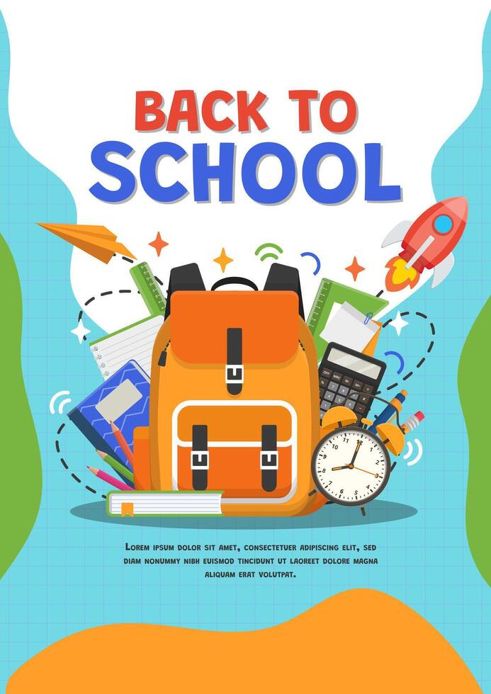Back to school banner with school items and elements. vector