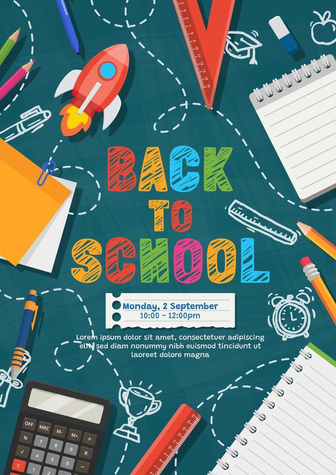 Back to school banner with school items and elements. vector