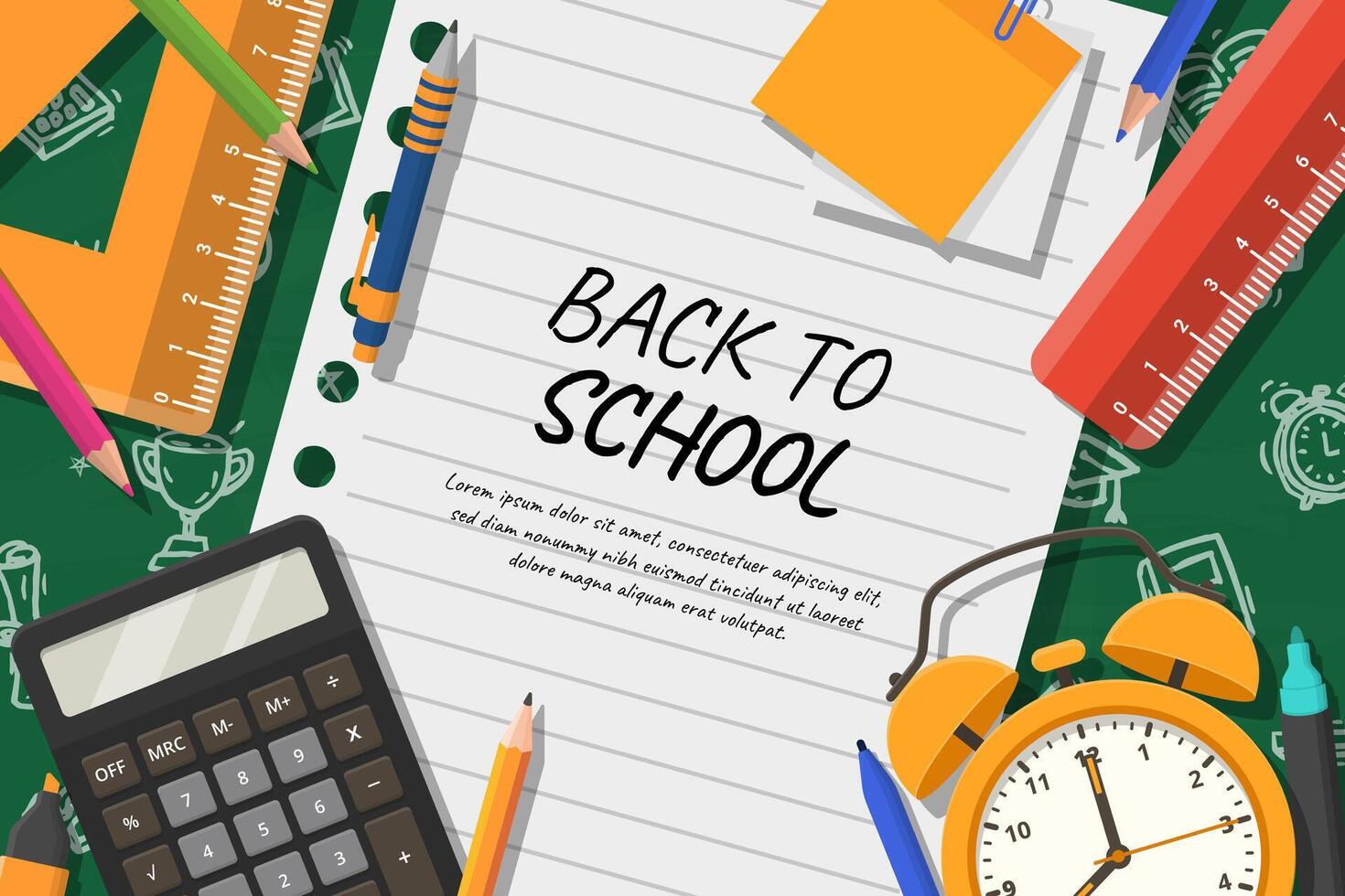 Back to school banner with school items and elements. vector