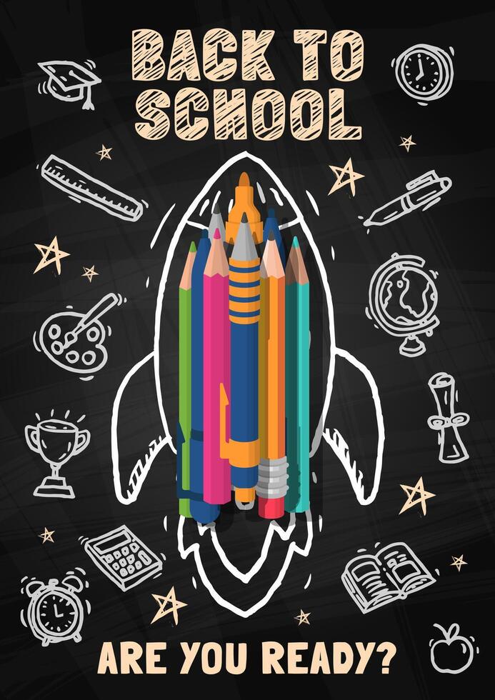 Back to school banner with school items and elements. vector