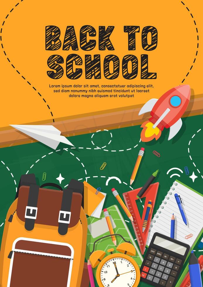Back to school banner with school items and elements. vector